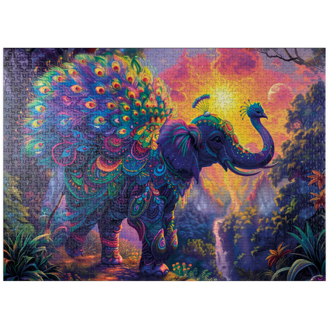 puzzleplate The elephantine peacock - fantasy animal in a colorful jungle 1000 Jigsaw Puzzle