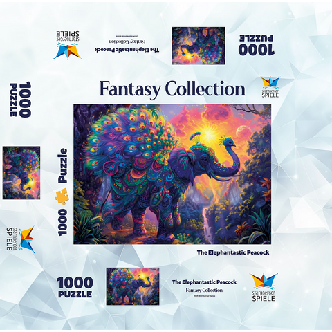 The elephantine peacock - fantasy animal in a colorful jungle 1000 Jigsaw Puzzle box 3D Modell