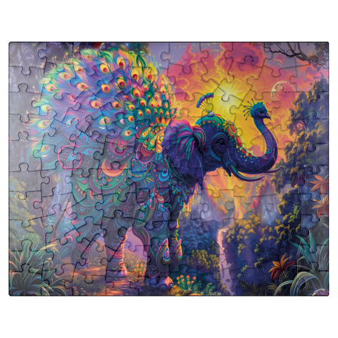 puzzleplate The elephantine peacock - fantasy animal in a colorful jungle 100 Jigsaw Puzzle