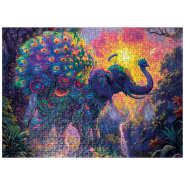 puzzleplate The elephantine peacock - fantasy animal in a colorful jungle 500 Jigsaw Puzzle