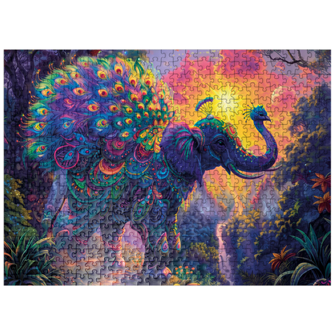 puzzleplate The elephantine peacock - fantasy animal in a colorful jungle 500 Jigsaw Puzzle