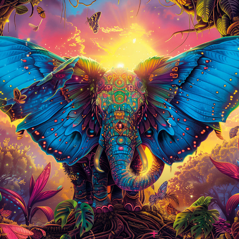 The fantastic elephant butterfly - fantasy animal in a colorful jungle 1000 Jigsaw Puzzle 3D Modell