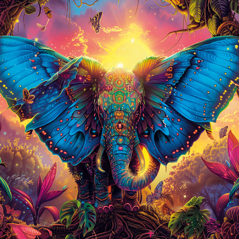 The fantastic elephant butterfly - fantasy animal in a colorful jungle 100 Jigsaw Puzzle 3D Modell