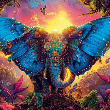 The fantastic elephant butterfly - fantasy animal in a colorful jungle 500 Jigsaw Puzzle 3D Modell