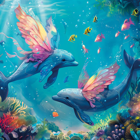 Dolphin butterflies on the coral reef - fantasy animals in the underwater world 1000 Jigsaw Puzzle 3D Modell