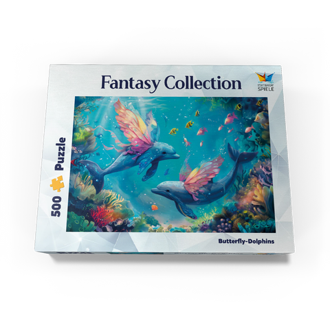 Dolphin butterflies on the coral reef - fantasy animals in the underwater world 500 Jigsaw Puzzle box view3