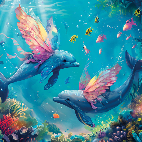 Dolphin butterflies on the coral reef - fantasy animals in the underwater world 500 Jigsaw Puzzle 3D Modell