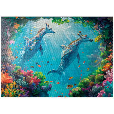 puzzleplate Dolphin giraffes on the coral reef - fantasy animals in the underwater world 1000 Jigsaw Puzzle