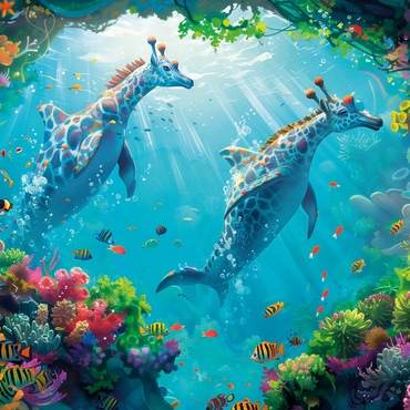 Dolphin giraffes on the coral reef - fantasy animals in the underwater world 1000 Jigsaw Puzzle 3D Modell