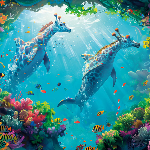 Dolphin giraffes on the coral reef - fantasy animals in the underwater world 1000 Jigsaw Puzzle 3D Modell