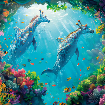 Dolphin giraffes on the coral reef - fantasy animals in the underwater world 100 Jigsaw Puzzle 3D Modell