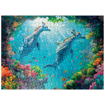 puzzleplate Dolphin giraffes on the coral reef - fantasy animals in the underwater world 500 Jigsaw Puzzle