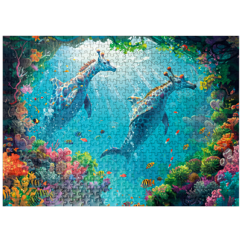 puzzleplate Dolphin giraffes on the coral reef - fantasy animals in the underwater world 500 Jigsaw Puzzle