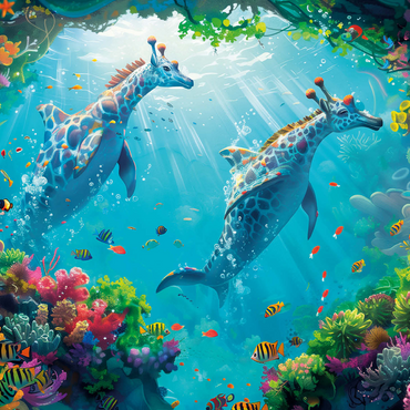 Dolphin giraffes on the coral reef - fantasy animals in the underwater world 500 Jigsaw Puzzle 3D Modell