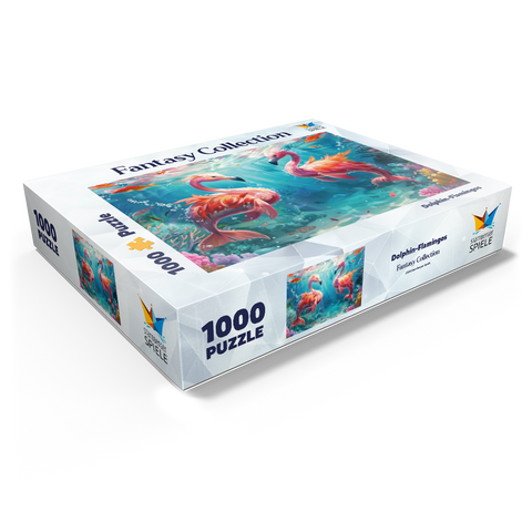 Dolphin flamingos on the coral reef - fantasy animals in the underwater world 1000 Jigsaw Puzzle box view1