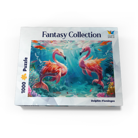 Dolphin flamingos on the coral reef - fantasy animals in the underwater world 1000 Jigsaw Puzzle box view3