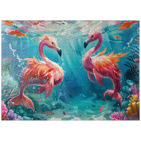 puzzleplate Dolphin flamingos on the coral reef - fantasy animals in the underwater world 1000 Jigsaw Puzzle