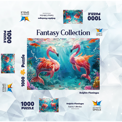 Dolphin flamingos on the coral reef - fantasy animals in the underwater world 1000 Jigsaw Puzzle box 3D Modell