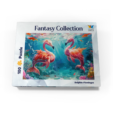 Dolphin flamingos on the coral reef - fantasy animals in the underwater world 100 Jigsaw Puzzle box view3