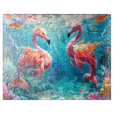 puzzleplate Dolphin flamingos on the coral reef - fantasy animals in the underwater world 100 Jigsaw Puzzle