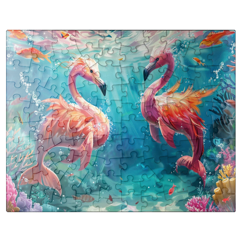 puzzleplate Dolphin flamingos on the coral reef - fantasy animals in the underwater world 100 Jigsaw Puzzle