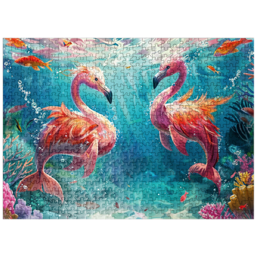 puzzleplate Dolphin flamingos on the coral reef - fantasy animals in the underwater world 500 Jigsaw Puzzle