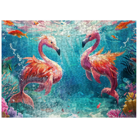 puzzleplate Dolphin flamingos on the coral reef - fantasy animals in the underwater world 500 Jigsaw Puzzle