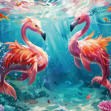 Dolphin flamingos on the coral reef - fantasy animals in the underwater world 500 Jigsaw Puzzle 3D Modell