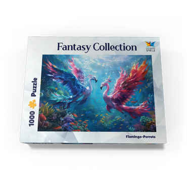 Flamingo parrots on the coral reef - fantasy animals in the underwater world 1000 Jigsaw Puzzle box view3