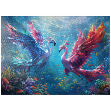 puzzleplate Flamingo parrots on the coral reef - fantasy animals in the underwater world 1000 Jigsaw Puzzle