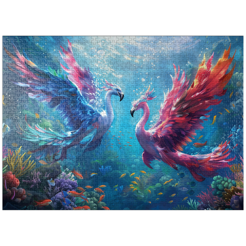 puzzleplate Flamingo parrots on the coral reef - fantasy animals in the underwater world 1000 Jigsaw Puzzle