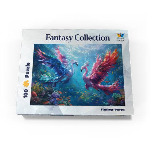 Flamingo parrots on the coral reef - fantasy animals in the underwater world 100 Jigsaw Puzzle box view3