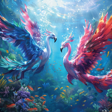 Flamingo parrots on the coral reef - fantasy animals in the underwater world 100 Jigsaw Puzzle 3D Modell