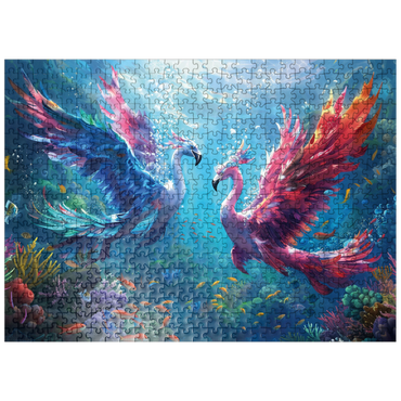 puzzleplate Flamingo parrots on the coral reef - fantasy animals in the underwater world 500 Jigsaw Puzzle