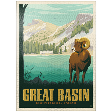 puzzleplate Great Basin National Park: Bighorn Sheep, Vintage Poster 1000 Jigsaw Puzzle