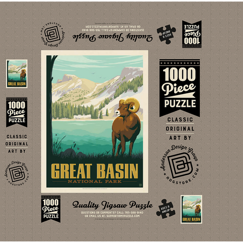 Great Basin National Park: Bighorn Sheep, Vintage Poster 1000 Jigsaw Puzzle box 3D Modell