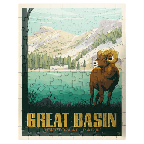 puzzleplate Great Basin National Park: Bighorn Sheep, Vintage Poster 100 Jigsaw Puzzle