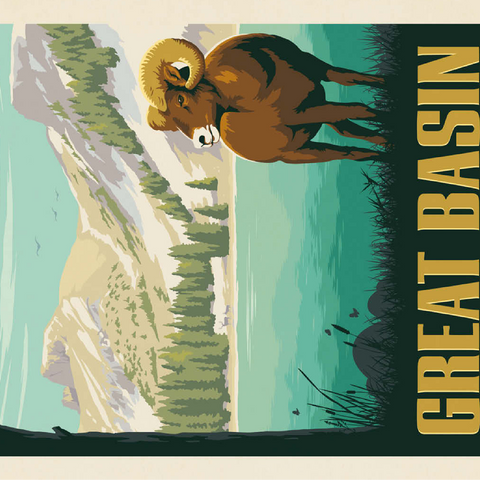 Great Basin National Park: Bighorn Sheep, Vintage Poster 100 Jigsaw Puzzle 3D Modell