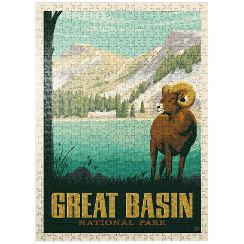 puzzleplate Great Basin National Park: Bighorn Sheep, Vintage Poster 500 Jigsaw Puzzle