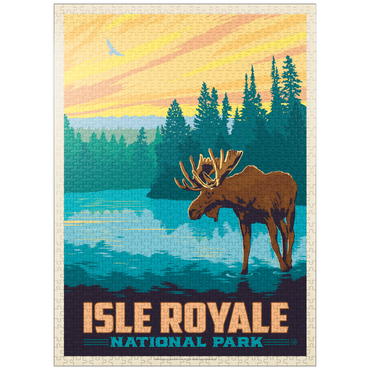 puzzleplate Isle Royale National Park: Morning Moose, Vintage Poster 1000 Jigsaw Puzzle