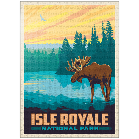 puzzleplate Isle Royale National Park: Morning Moose, Vintage Poster 1000 Jigsaw Puzzle