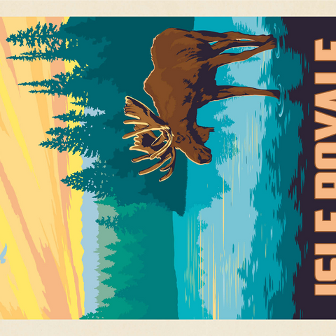 Isle Royale National Park: Morning Moose, Vintage Poster 1000 Jigsaw Puzzle 3D Modell
