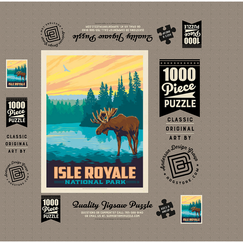 Isle Royale National Park: Morning Moose, Vintage Poster 1000 Jigsaw Puzzle box 3D Modell