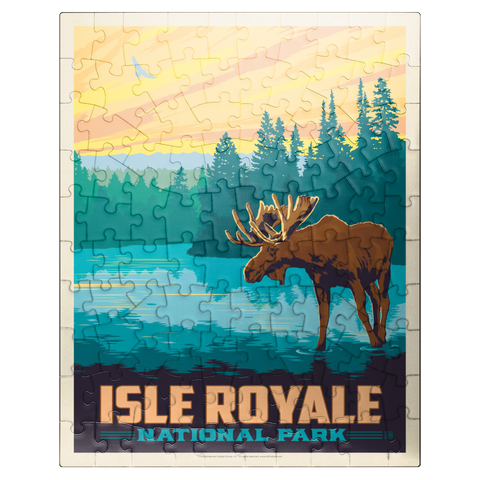 puzzleplate Isle Royale National Park: Morning Moose, Vintage Poster 100 Jigsaw Puzzle
