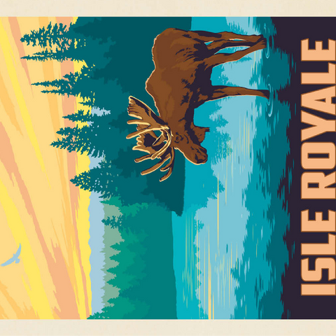 Isle Royale National Park: Morning Moose, Vintage Poster 100 Jigsaw Puzzle 3D Modell