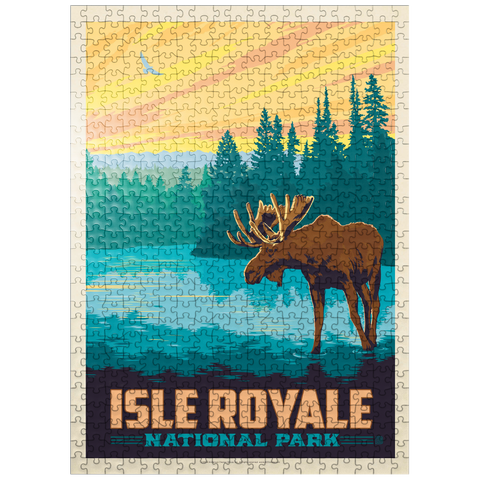 puzzleplate Isle Royale National Park: Morning Moose, Vintage Poster 500 Jigsaw Puzzle