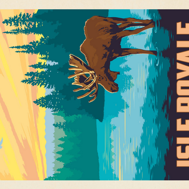 Isle Royale National Park: Morning Moose, Vintage Poster 500 Jigsaw Puzzle 3D Modell
