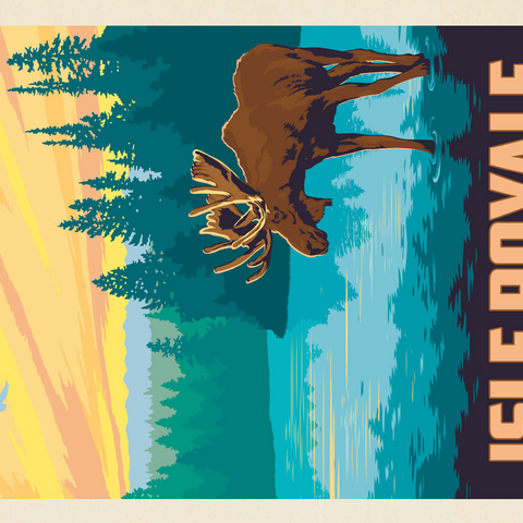 Isle Royale National Park: Morning Moose, Vintage Poster 500 Jigsaw Puzzle 3D Modell