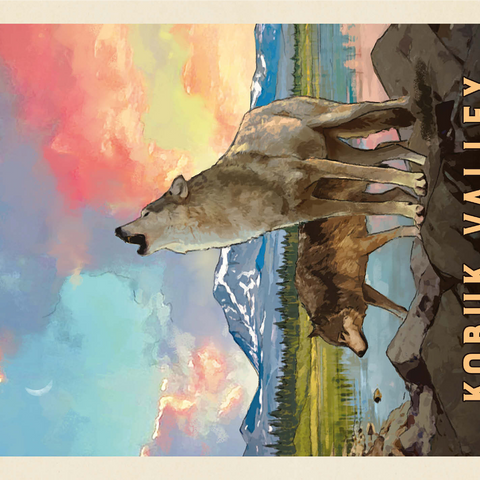 Kobuk Valley National Park: Wolves, Vintage Poster 1000 Jigsaw Puzzle 3D Modell