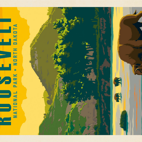 Theodore Roosevelt National Park: Bison, Vintage Poster 1000 Jigsaw Puzzle 3D Modell